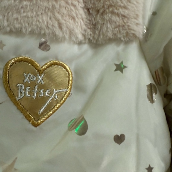 Betsey Johnson White and Gold Kids Puffer Jacket - Picture 2 of 7